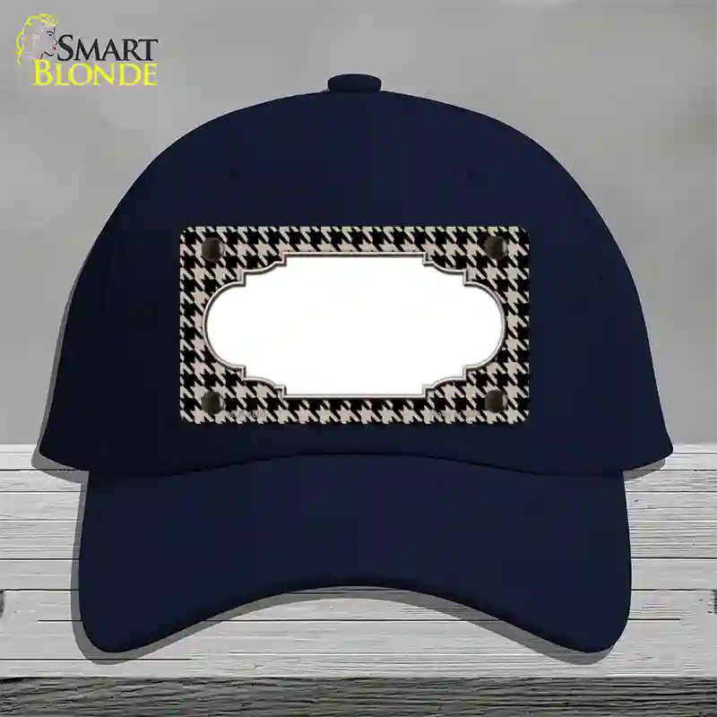 Tan Black Houndstooth Scallop Center Novelty License Plate Hat Cotton / Navy