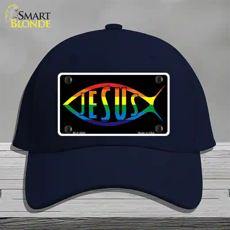 Jesus Fish Rainbow Novelty License Plate Hat Cotton / Navy