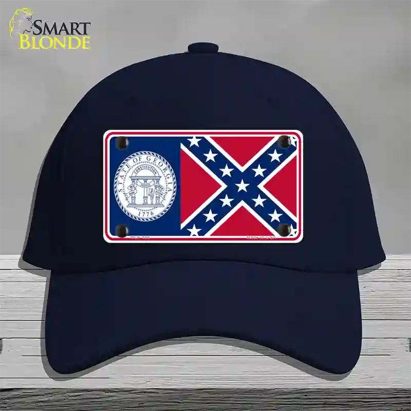 Georgia Confederate State Flag Novelty License Plate Hat Cotton / Navy