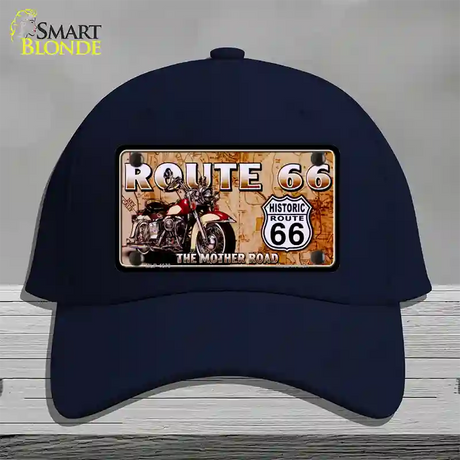 Route 66 Mother Road Motorcycle Novelty License Plate Hat Cotton / Navy