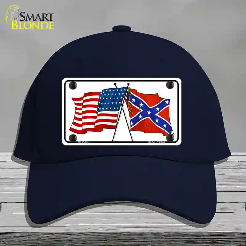 Confederate USA Crossed Flags Novelty License Plate Hat Cotton / Navy