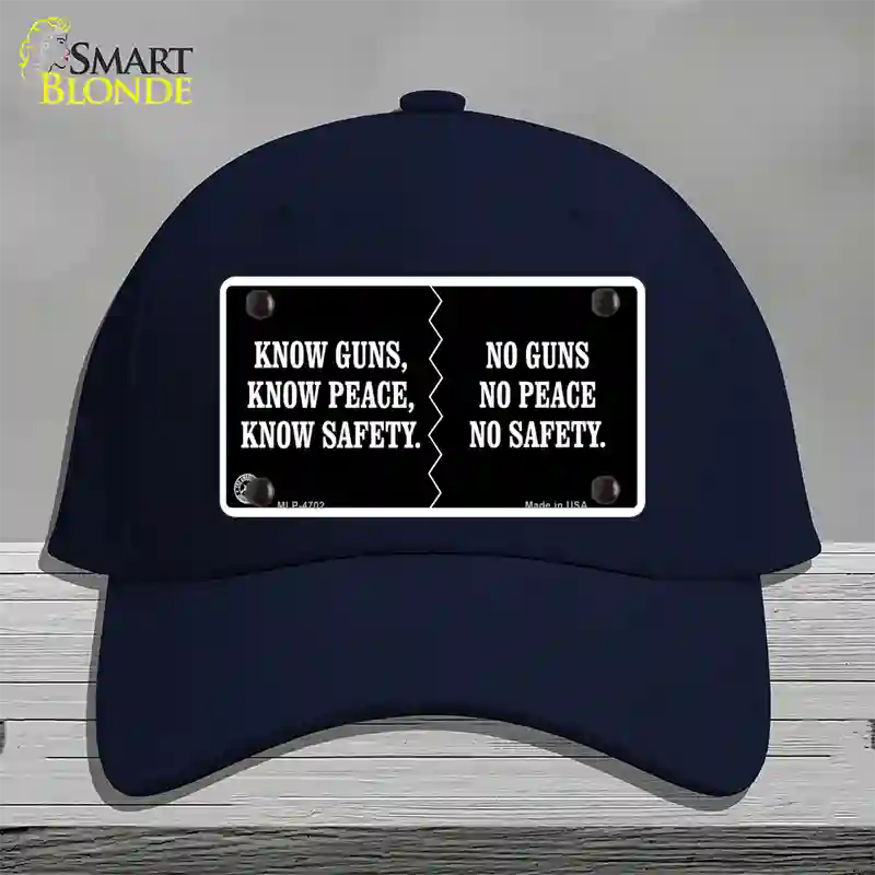 Know Guns, Know Peace, Know Safety Novelty License Plate Hat Cotton / Navy