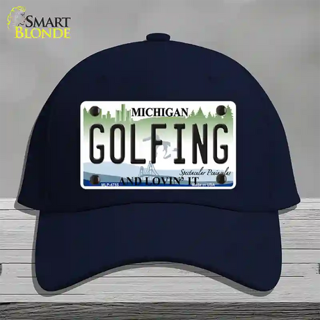 Golfing Michigan State Novelty License Plate Hat Cotton / Navy