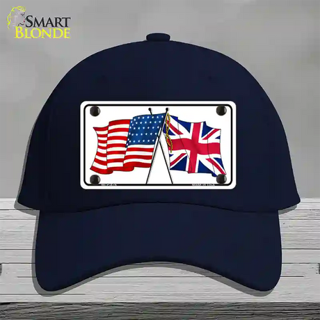 United States Britain Crossed Flags Novelty License Plate Hat Cotton / Navy