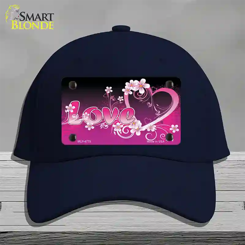 Love Heart And Flowers Novelty License Plate Hat Cotton / Navy