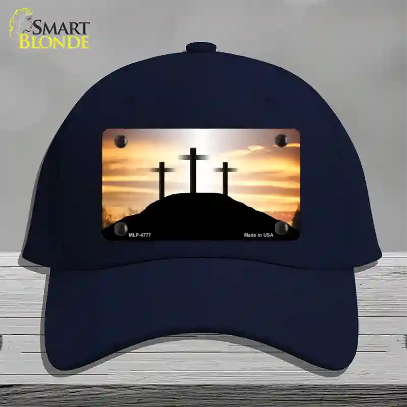 Three Crosses Sunset Novelty License Plate Hat Cotton / Navy