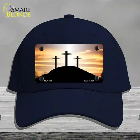 Three Crosses Sunset Novelty License Plate Hat Cotton / Navy