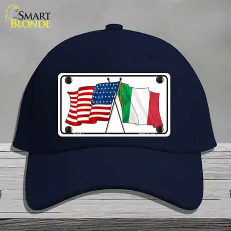 United States Italy Crossed Flags Novelty License Plate Hat Cotton / Navy