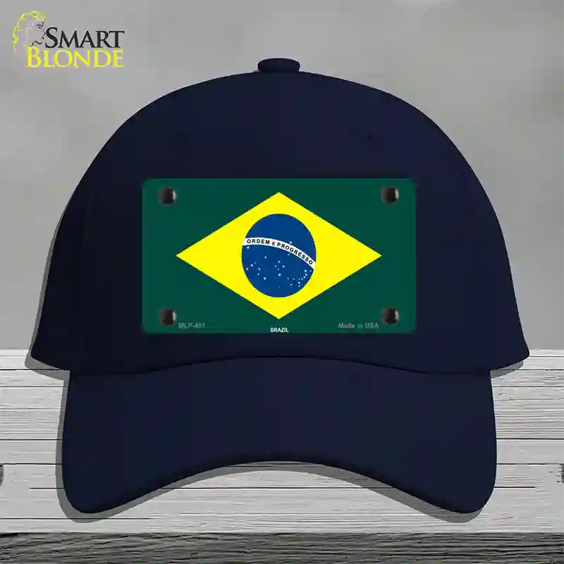 Brazil Flag Novelty License Plate Hat Cotton / Navy