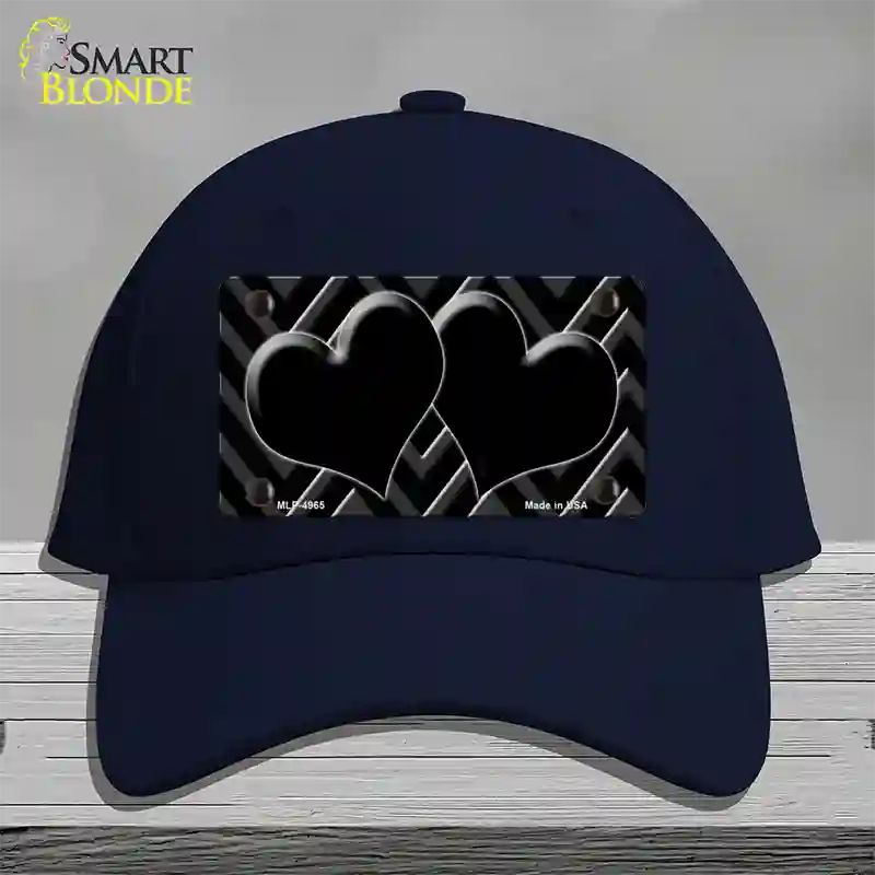 Black Light Black Chevon Heart Center Novelty License Plate Hat Cotton / Navy