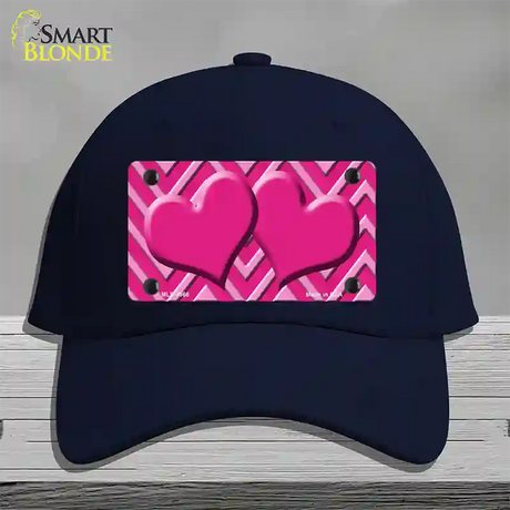 Pink Light Pink Heart Large Chevron Novelty License Plate Hat Cotton / Navy