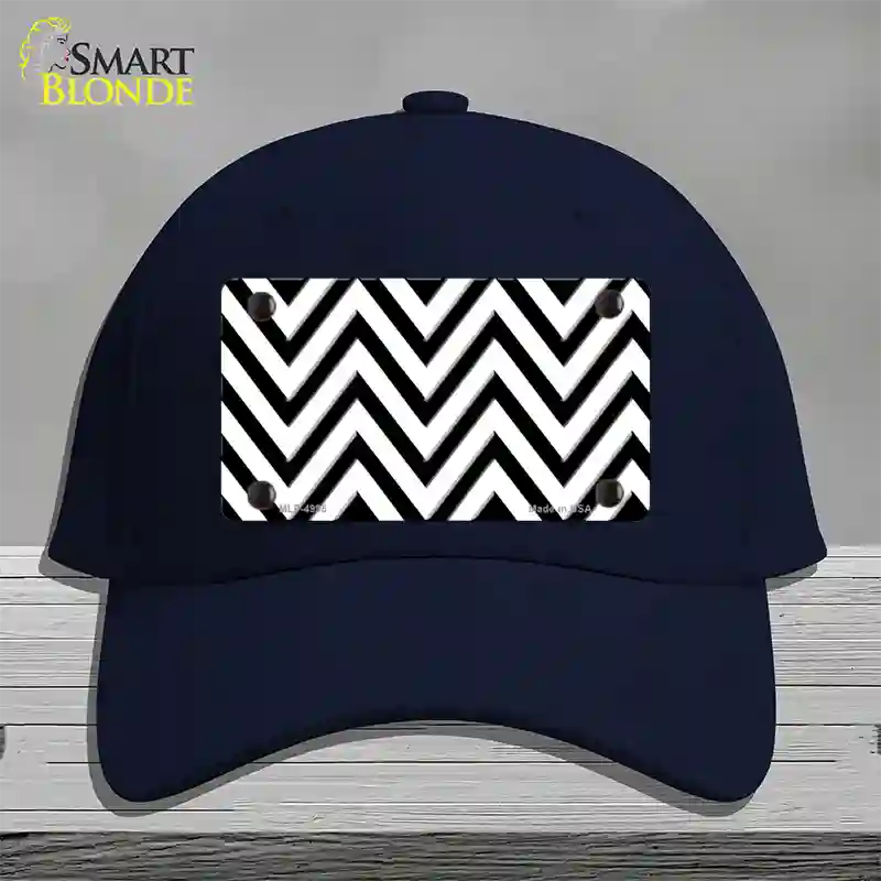 White Black Large Chevron Novelty License Plate Hat Cotton / Navy