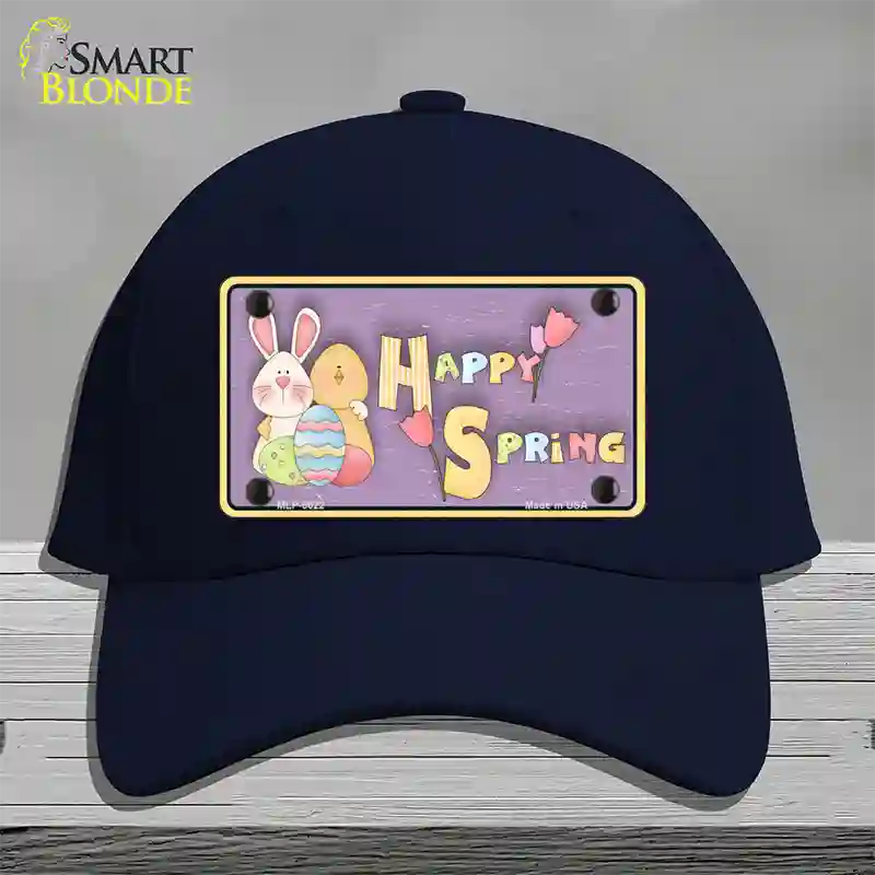 Happy Spring Yellow Novelty License Plate Hat Cotton / Navy