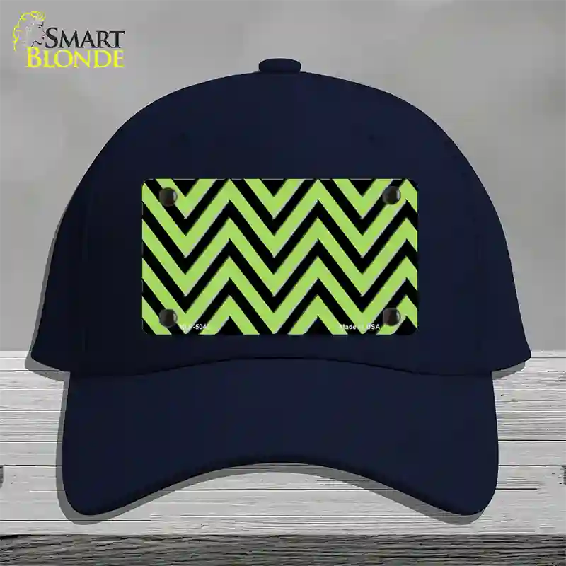 Lime Green Black Chevron Novelty License Plate Hat Cotton / Navy