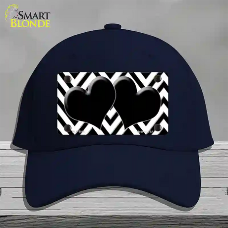 White Black Chevon Hearts Novelty License Plate Hat Cotton / Navy