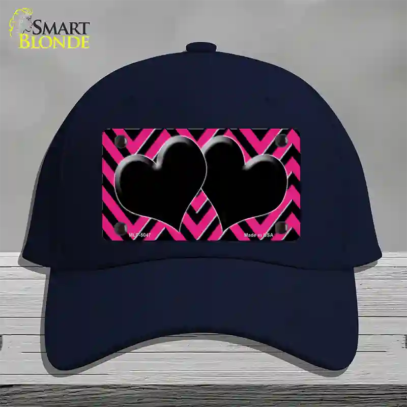 Pink Black Chevon Hearts Novelty License Plate Hat Cotton / Navy