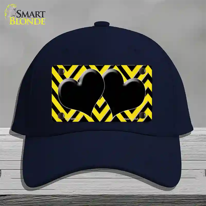 Yellow Black Chevon Hearts Novelty License Plate Hat Cotton / Navy