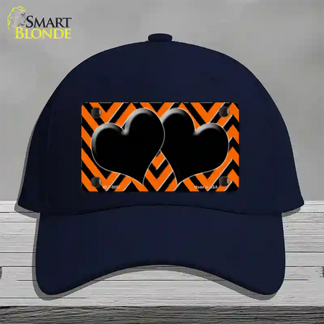 Orange Black Chevon Hearts Novelty License Plate Hat Cotton / Navy