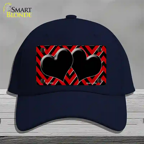 Red Black Chevon Hearts Novelty License Plate Hat Cotton / Navy