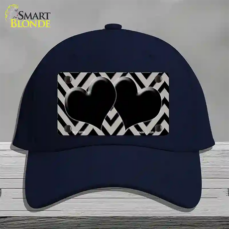 Grey Black Chevon Hearts Novelty License Plate Hat Cotton / Navy