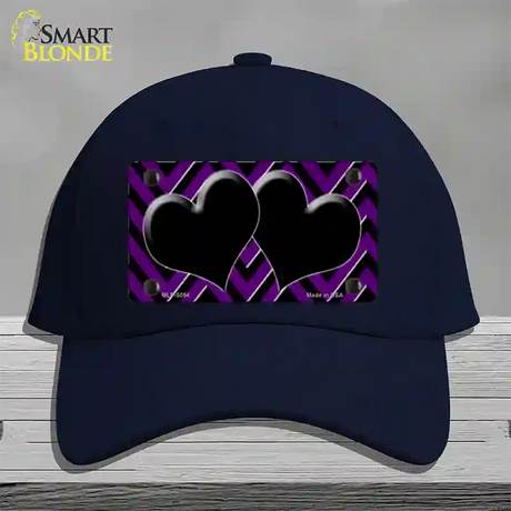 Purple Black Chevon Hearts Novelty License Plate Hat Cotton / Navy