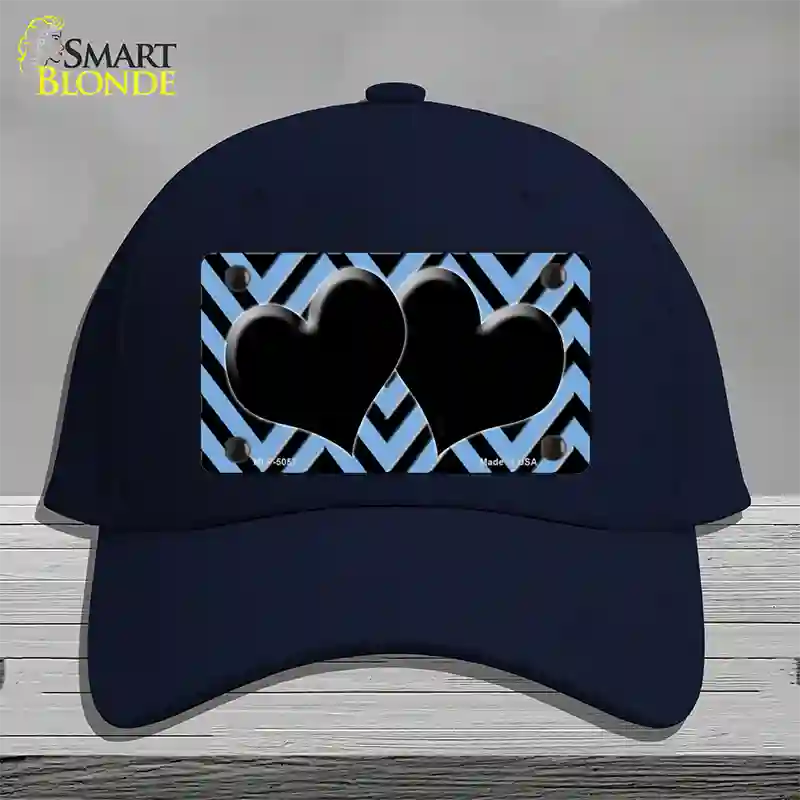 Light Blue Black Chevon Hearts Novelty License Plate Hat Cotton / Navy