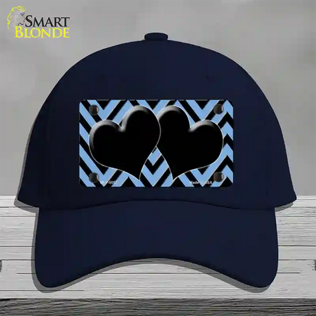 Light Blue Black Chevon Hearts Novelty License Plate Hat Cotton / Navy