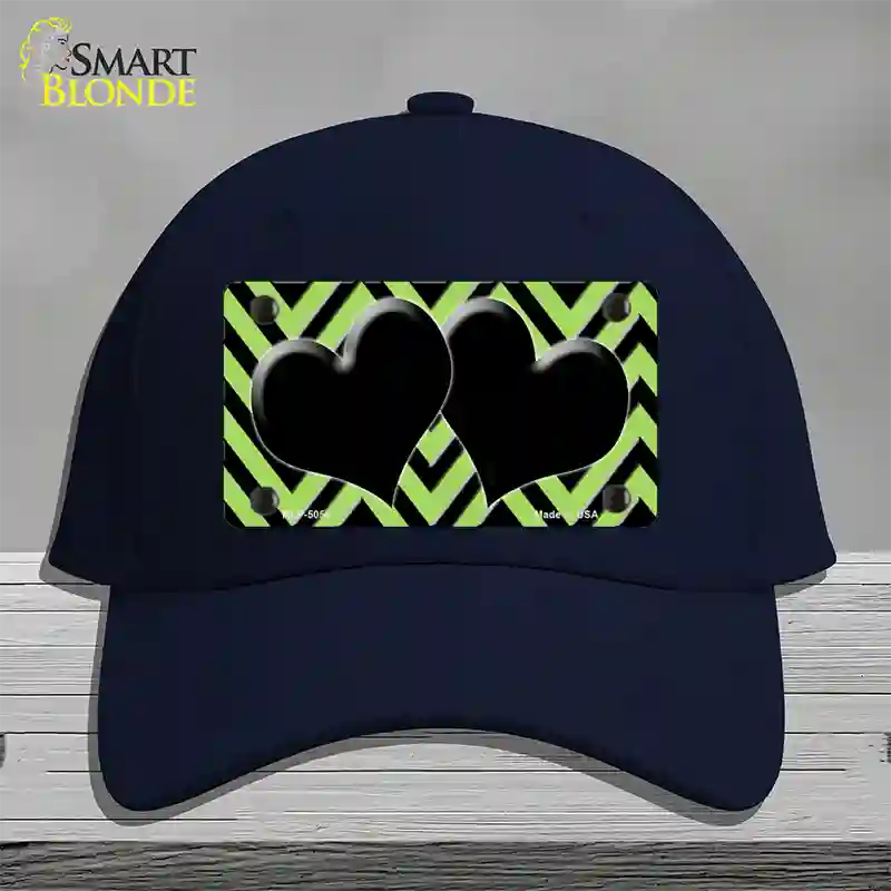 Lime Green Black Chevon Hearts Novelty License Plate Hat Cotton / Navy