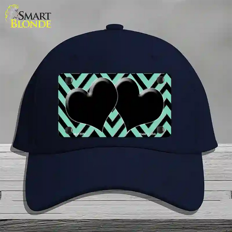 Mint Black Chevon Hearts Novelty License Plate Hat Cotton / Navy