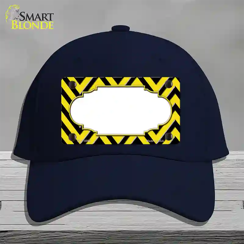 Yellow Black Chevron Scallop Novelty License Plate Hat Cotton / Navy