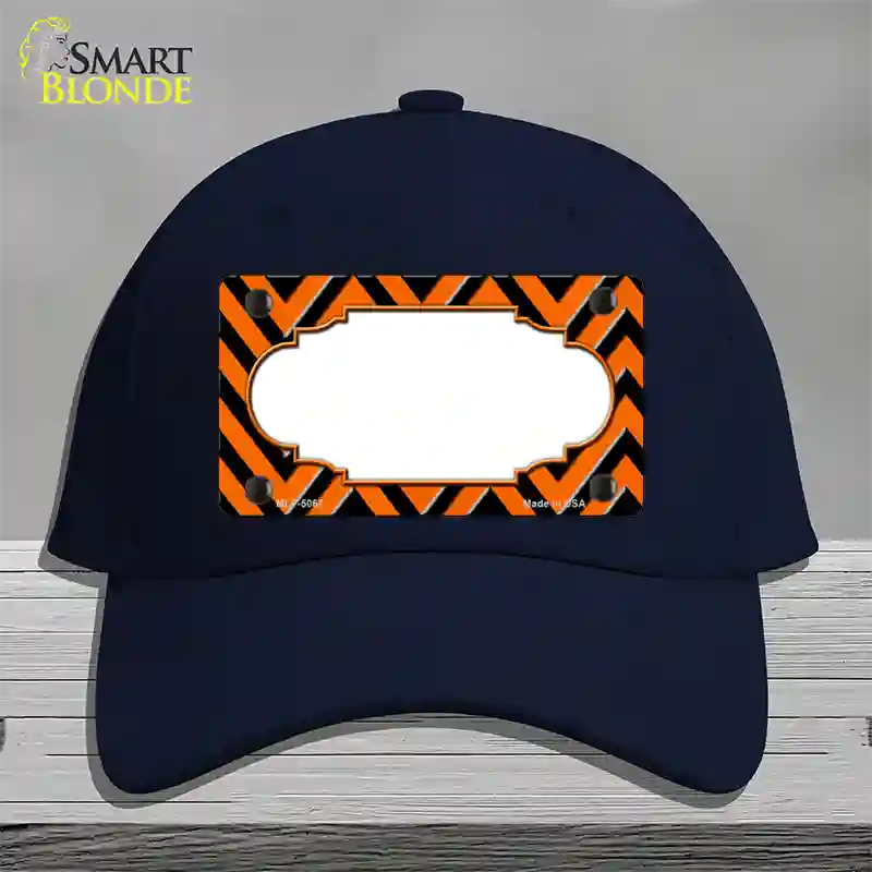 Orange Black Chevron Scallop Novelty License Plate Hat Cotton / Navy