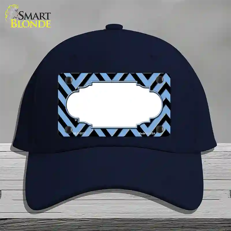 Light Blue Black Chevron Scallop Novelty License Plate Hat Cotton / Navy