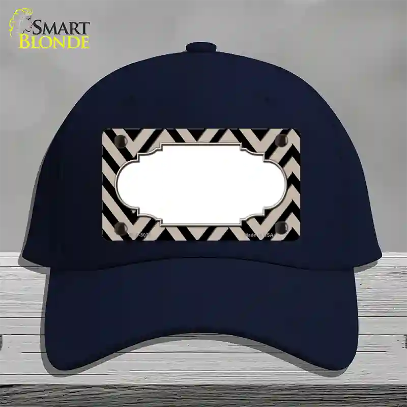 Tan Black Chevron Scallop Novelty License Plate Hat Cotton / Navy