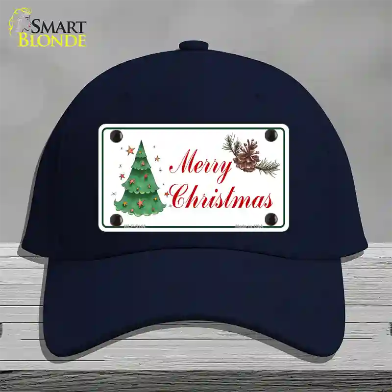 Merry Christmas Tree Novelty License Plate Hat Cotton / Navy