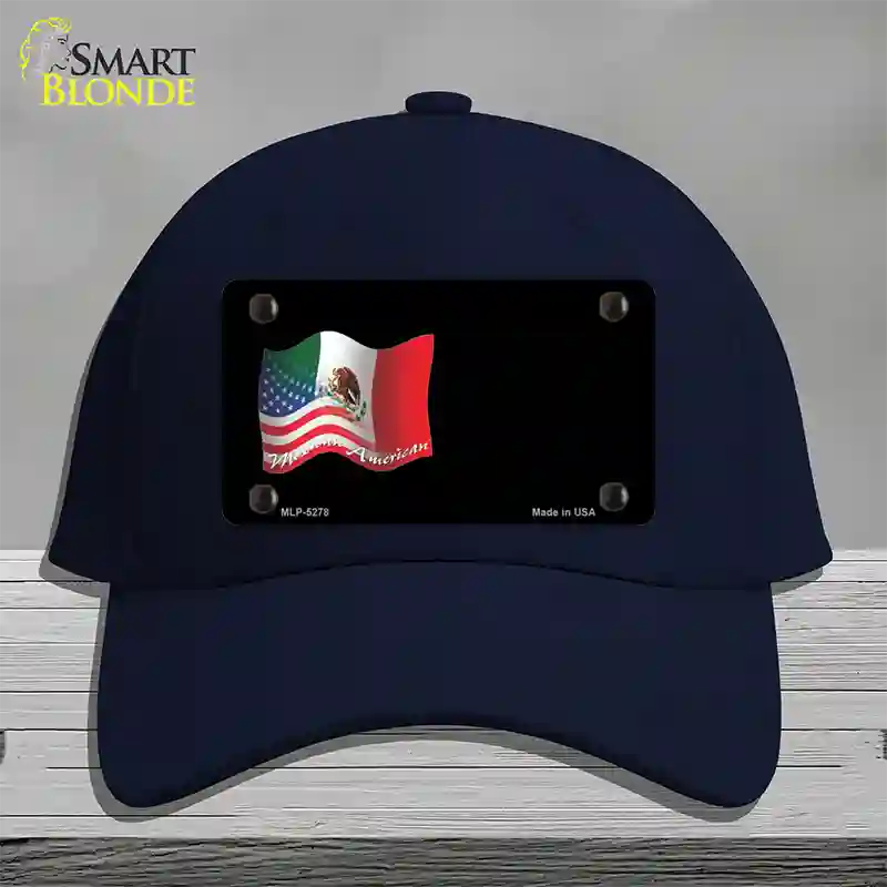 Mexican American Flag Offset Novelty License Plate Hat Cotton / Navy