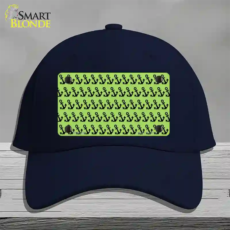 Lime Green Black Anchor Novelty License Plate Hat Cotton / Navy