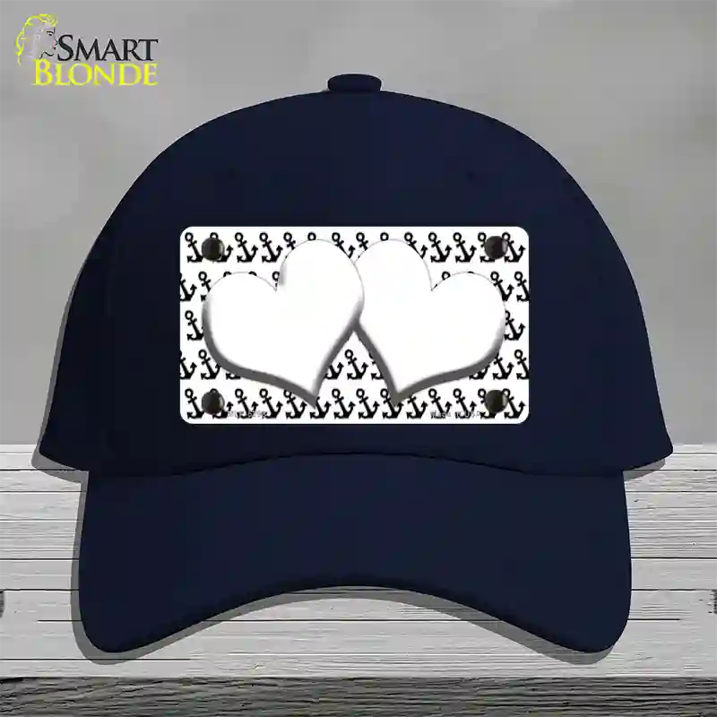 White Black Anchor White Heart Center Novelty License Plate Hat Cotton / Navy