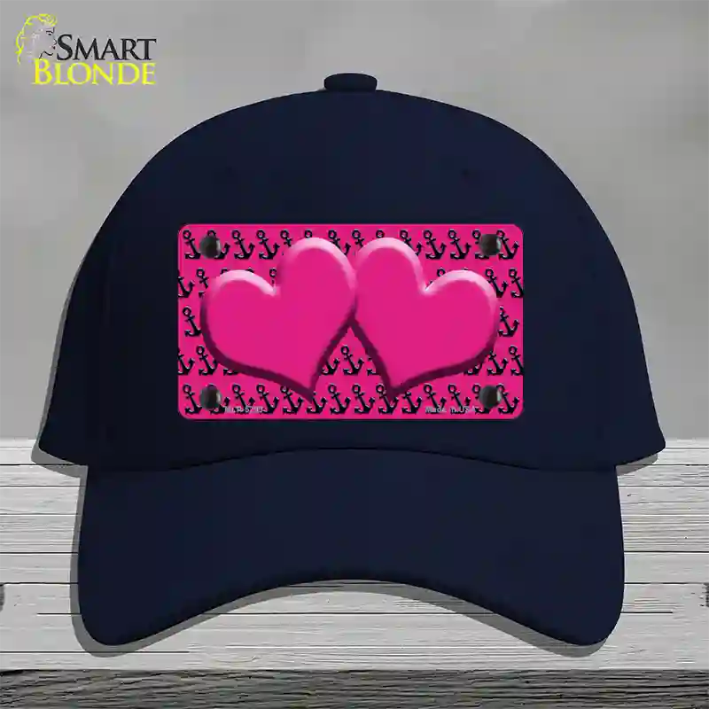 Pink Black Anchor Pink Heart Center Novelty License Plate Hat Cotton / Navy