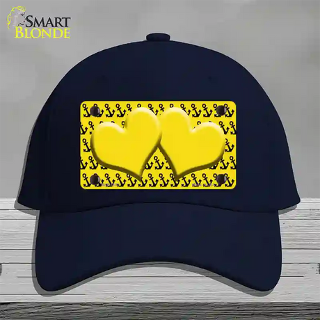 Yellow Black Anchor Yellow Heart Center Novelty License Plate Hat Cotton / Navy