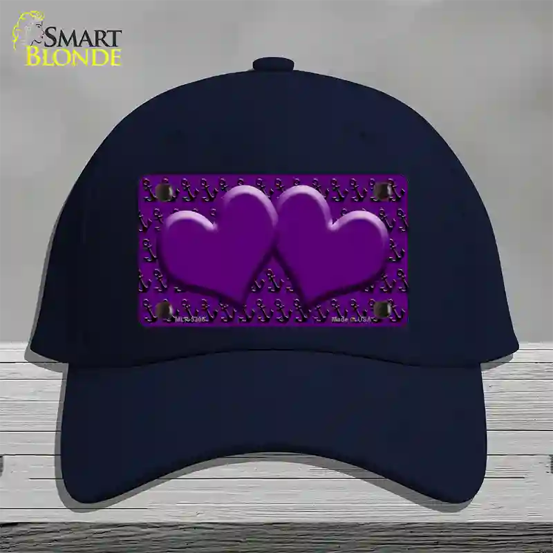 Purple Black Anchor Purple Heart Center Novelty License Plate Hat Cotton / Navy