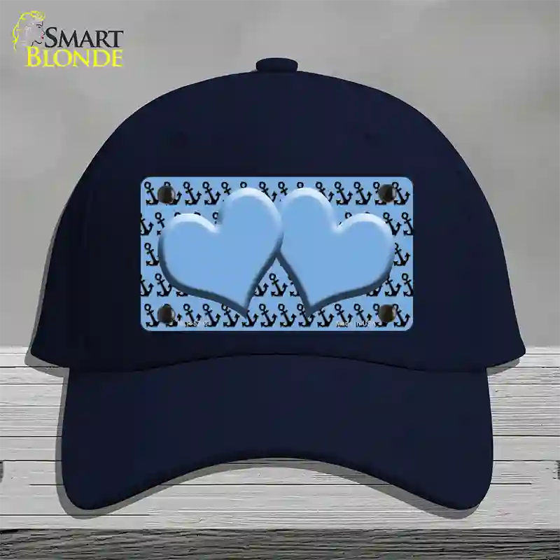 Light Blue Black Anchor Light Blue Heart Center Novelty License Plate Hat Cotton / Navy