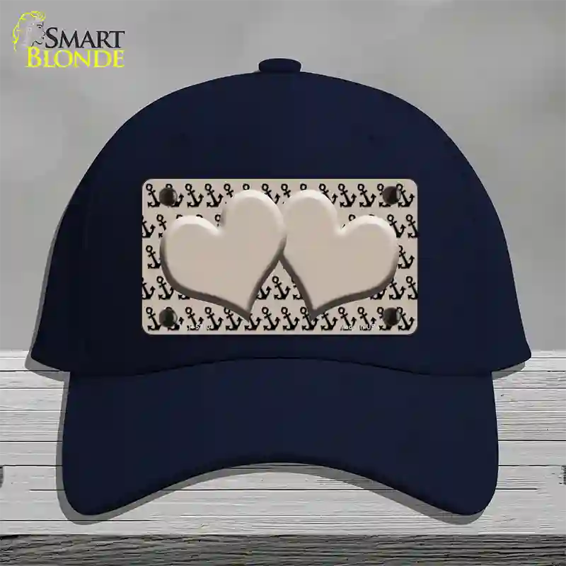 Tan Black Anchor Tan Heart Center Novelty License Plate Hat Cotton / Navy