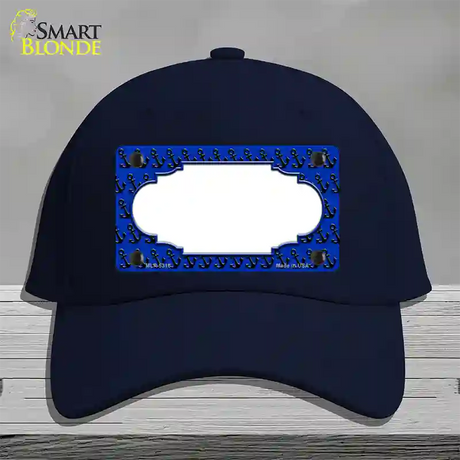 Blue Black Anchor Scallop Center Novelty License Plate Hat Cotton / Navy