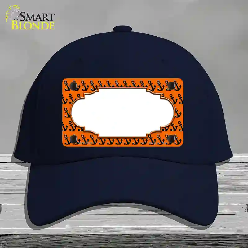 Orange Black Anchor Scallop Center Novelty License Plate Hat Cotton / Navy