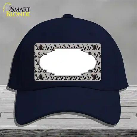 Grey Black Anchor Scallop Center Novelty License Plate Hat Cotton / Navy