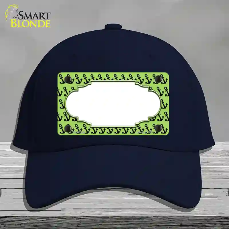 Lime Green Black Anchor Scallop Center Novelty License Plate Hat Cotton / Navy