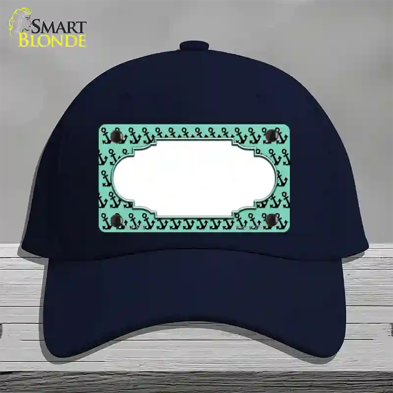 Mint Black Anchor Scallop Center Novelty License Plate Hat Cotton / Navy