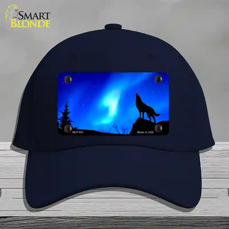 Wolf Howling Novelty License Plate Hat Cotton / Navy