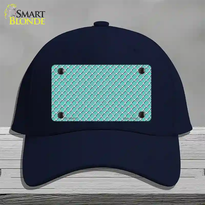 Tiffany Blue White Quatrefoil Novelty License Plate Hat Cotton / Navy
