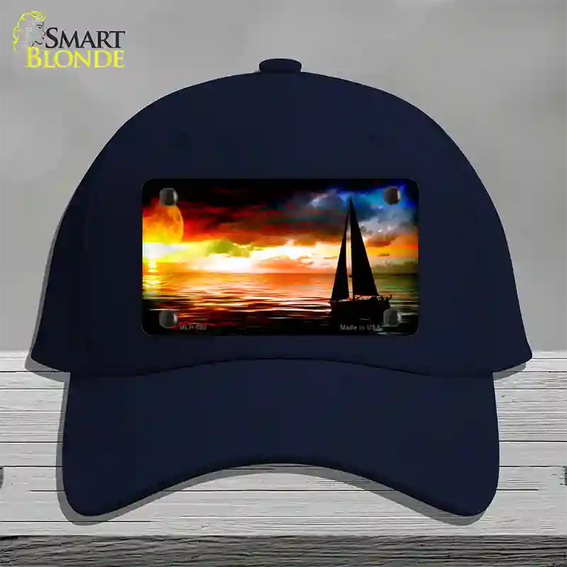 Sailboat Novelty License Plate Hat Cotton / Navy